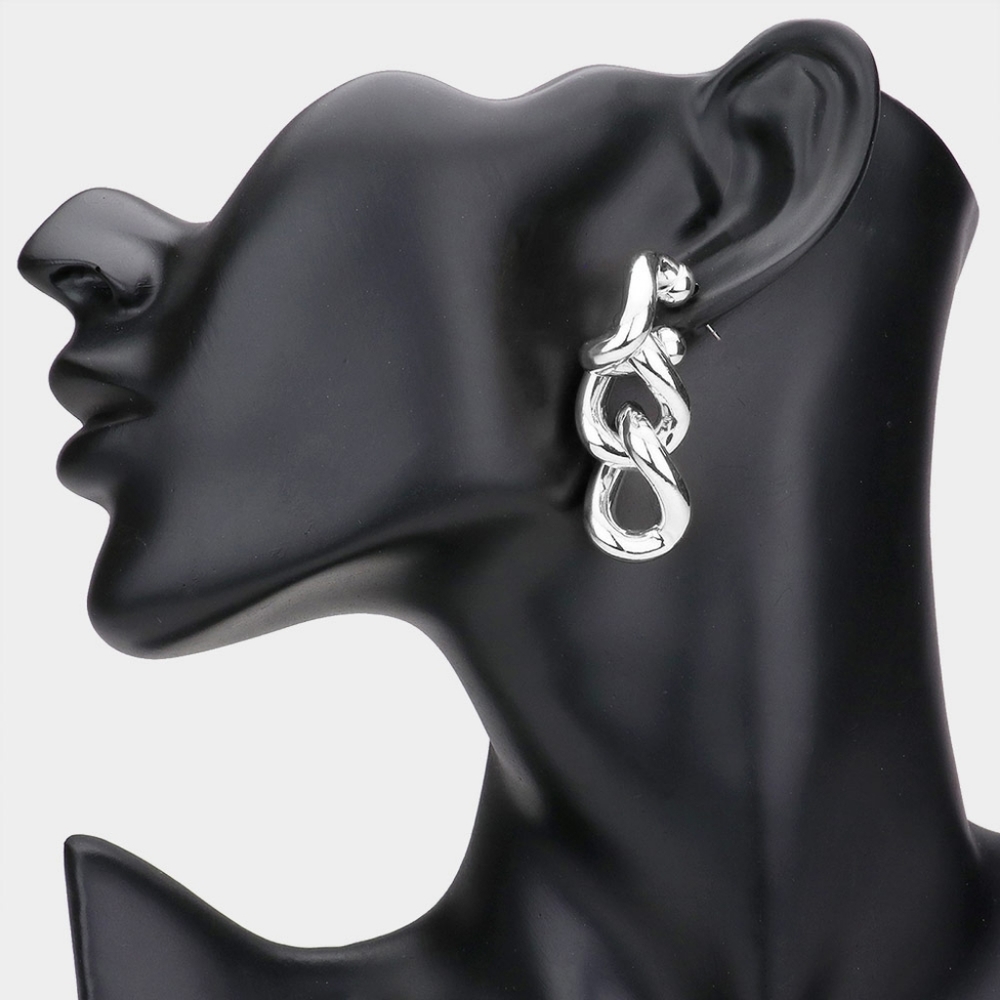 Silver Chain Link Dangle Earrings 2 Inch Metal Casual Simple Jewelry Accessory